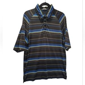 Classic Mike Weir Performance Golf Polo Shirt Striped Blacked & Blue Size M